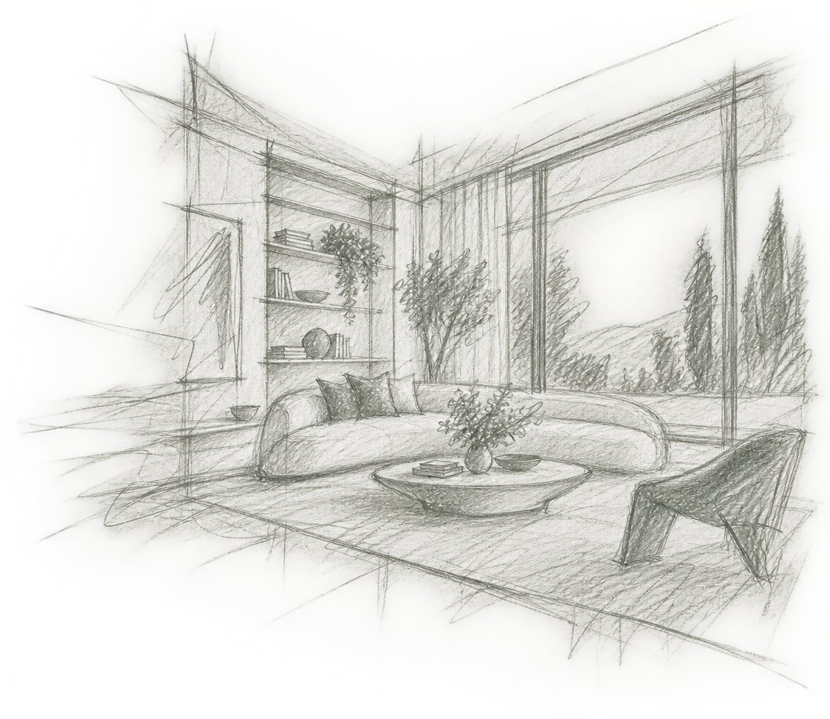 Residential Interiors — hand-drawn concept sketch